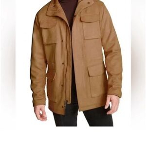 Robert Graham Mens Faux Leather Cargo Jacket Medium Cognac Field Coat NWT